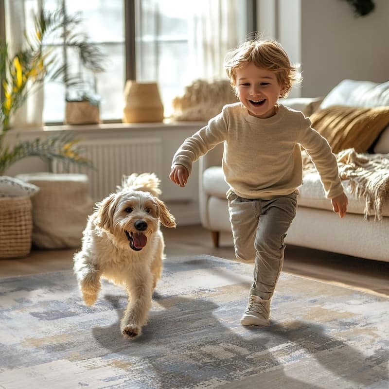 Mcow Modern Abstract Machine Washable Low Pile Area Rugs - 8'X10'