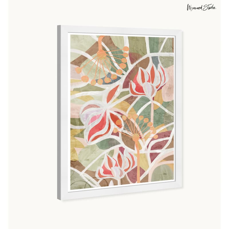 Wynwood Studio Floral Outline Framed Boho Floral 1 Piece Canvas Wall Art