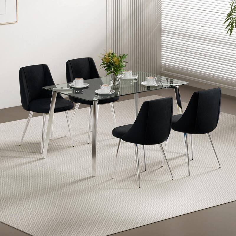 Modern Light Luxury Dining Chairs with Metal Legs-Set of 4