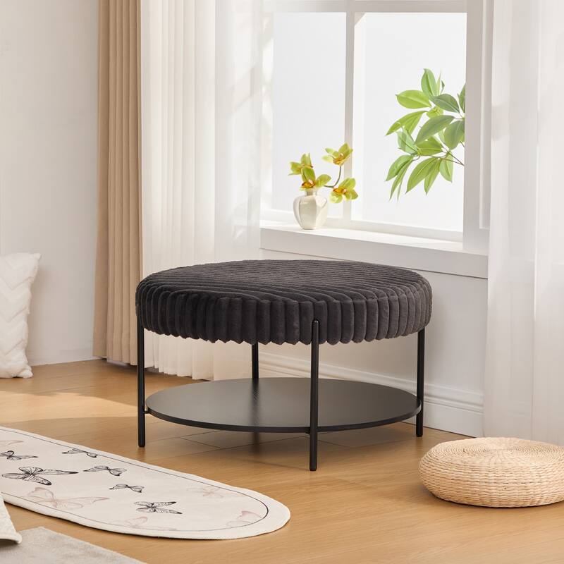 Modern Round Coffee Table with Open Storage Shelf with Black Metal Legs, for Living Room Bedroom Entryway