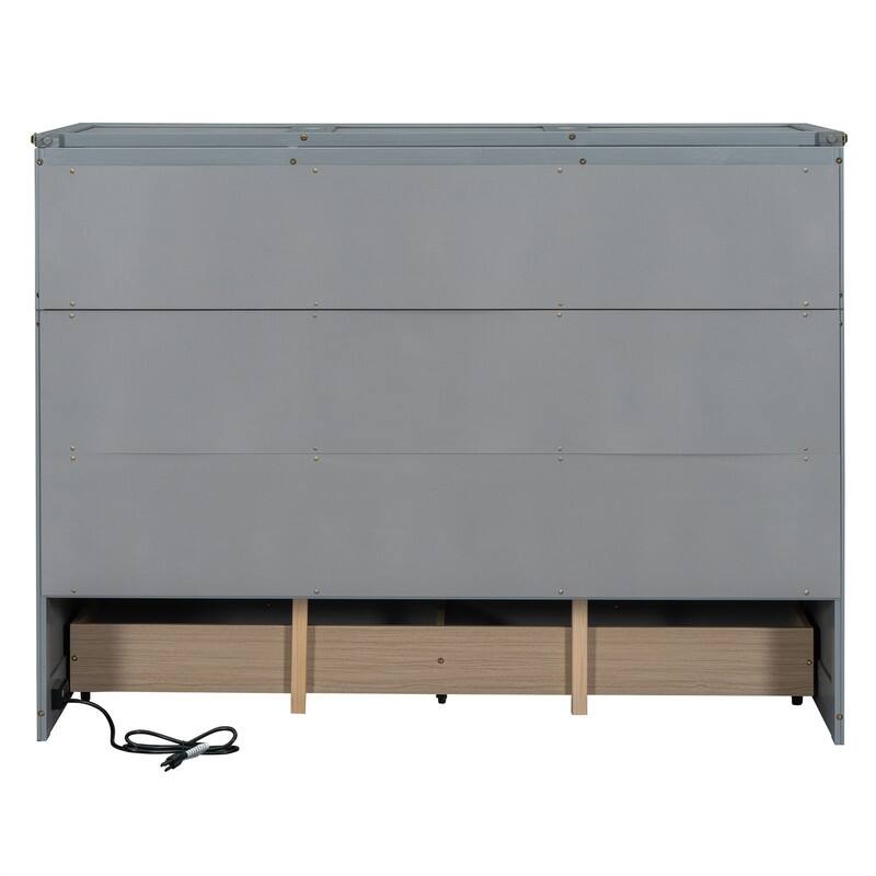 Full/Queen Size Murphy Bed Wall Bed with a Large Storage Drawer and USB Port, Solid Wood Murphy Cabinet Bed, Space Saving Design