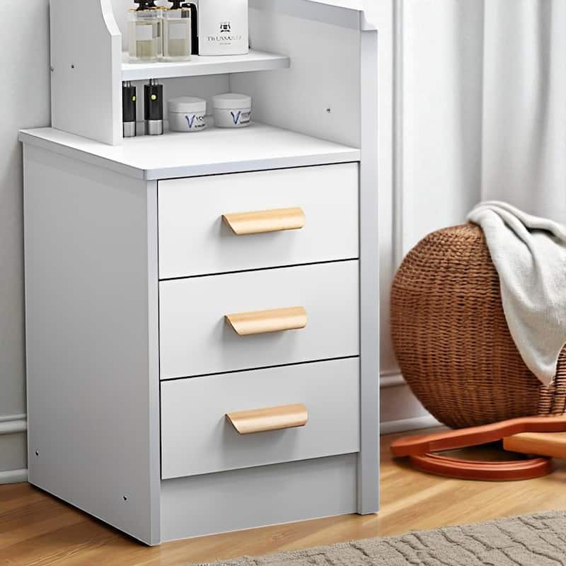 Vanity Desk with Mirror & LED Lights, 4 Drawers, Adjustable 3-Color Lighting, Chair & Shelves, Makeup Table Set