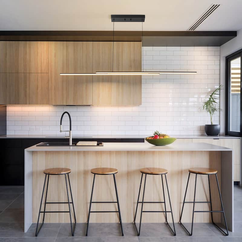 59" Modern Black/Gold Linear Integrated LED Pendant Kitchen Island Light Bar