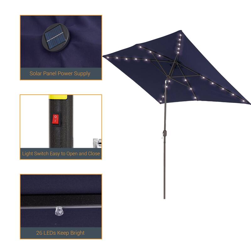 BONOSUKI Outdoor 10 x 6.5ft LED Rectangula Umbrella Patio Market Table Umbrella Aluminium/Steel with Tilt
