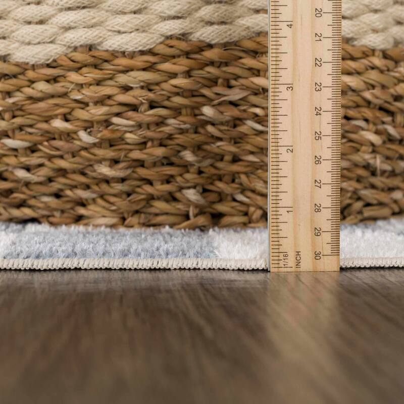 Hauteloom Brone Living Room, Bedroom Machine Washable Area Rug - Farmhouse - Blue, Off White - 2' x 2'11"