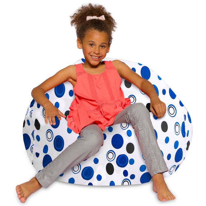 Kids Bean Bag Chair, Big Comfy Chair - Machine Washable Cover - 38 Inch Large - Canvas Bubbles Blue and White