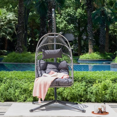 Patio Wicker Egg Hanging Chair with Stand