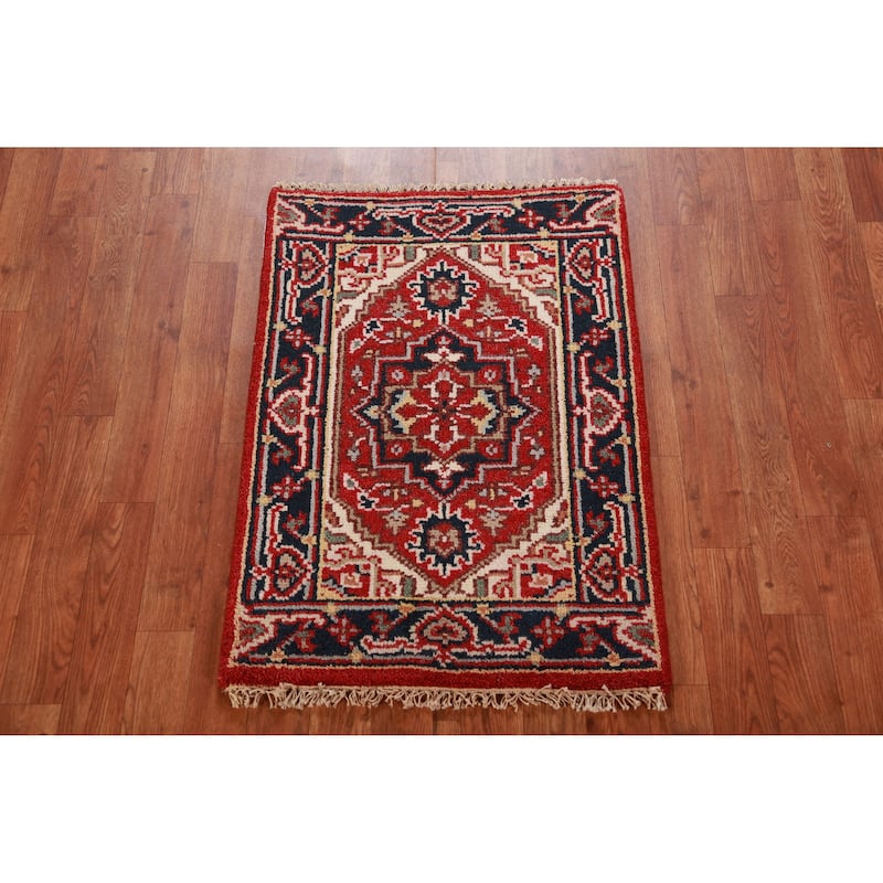 Hand Knotted Oriental 100% Wool Carpet Traditional Medallion Red Heriz (serapi) Area Rug - 3' 0'' X 2' 0''