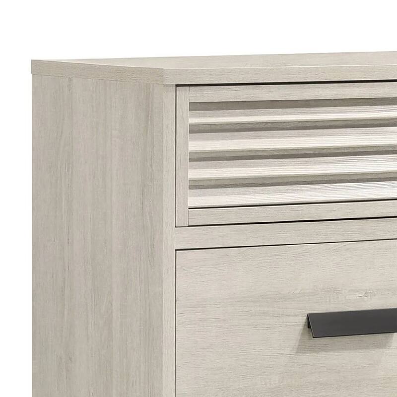 Sary 2pc Dresser and Mirror Set, 6 Drawers, Finger Handles, Off White Wood