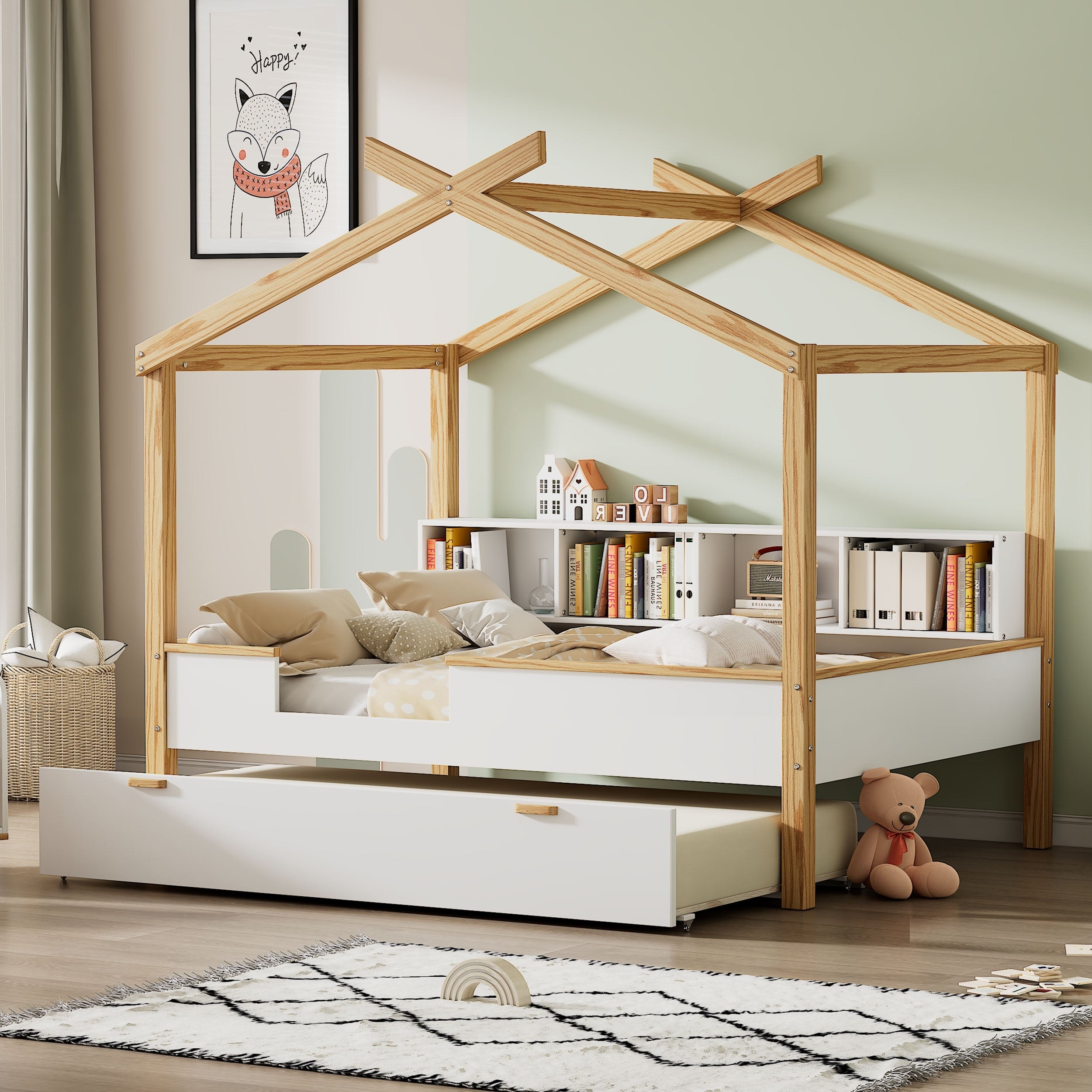 Kids white trundle bed deals