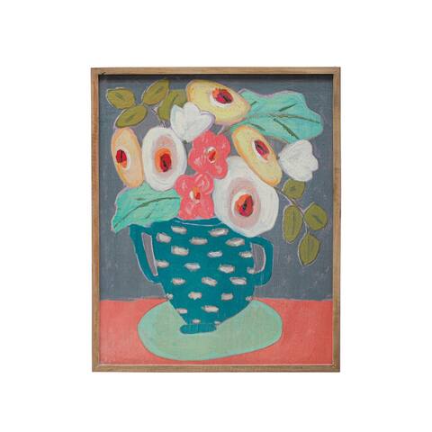 Wood Framed Flowers in Vase Wall Art with Glass Cover