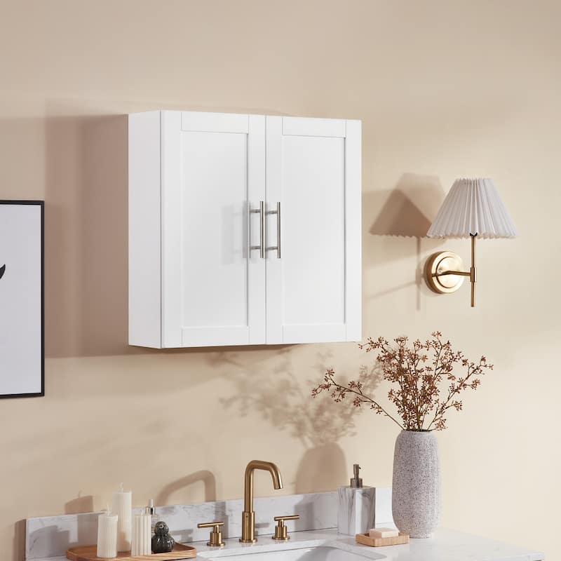 Wooden Wall-Mounted Cabinet with Double Doors and Shelves.