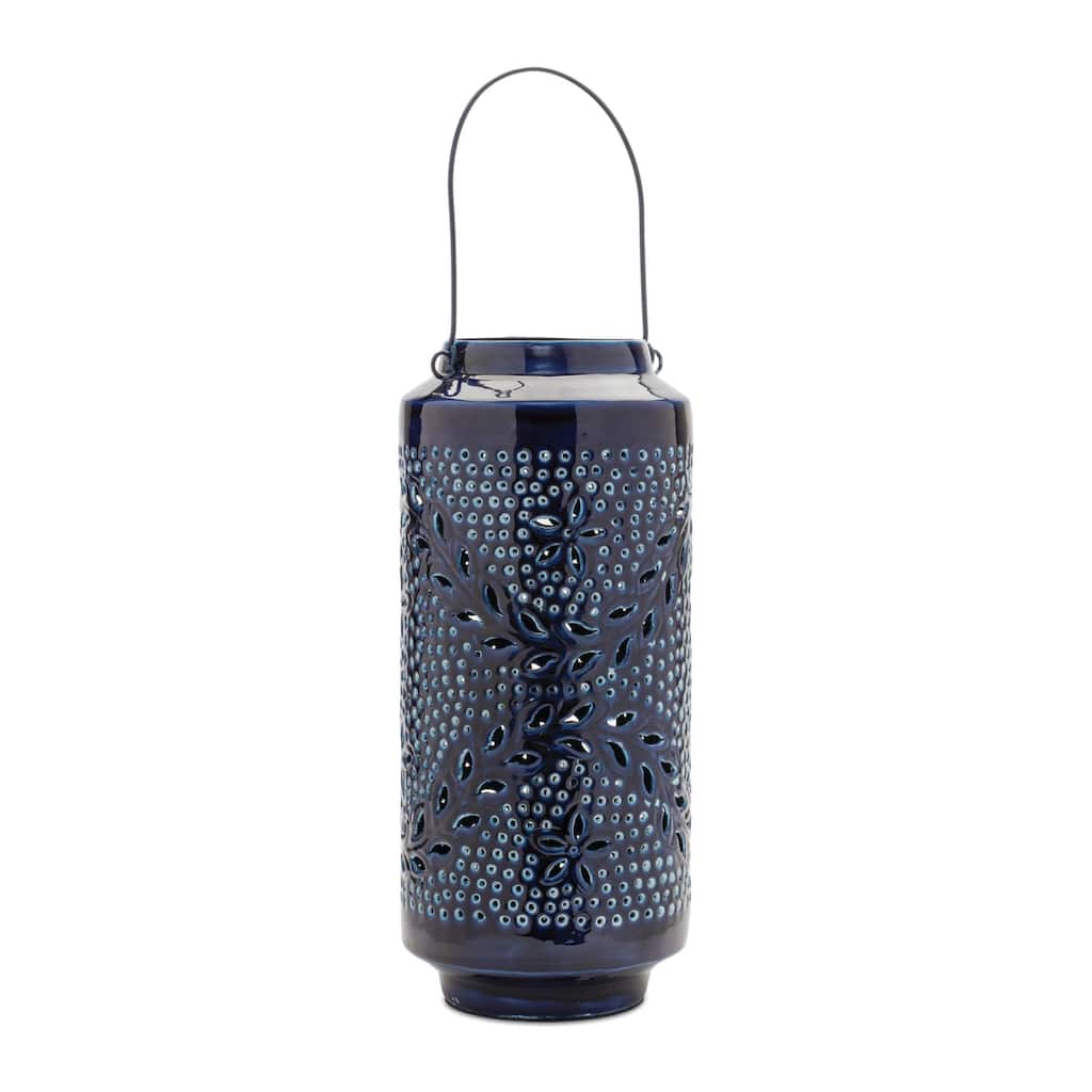 Snowflake Punched Metal Candle Lantern 15.5"H