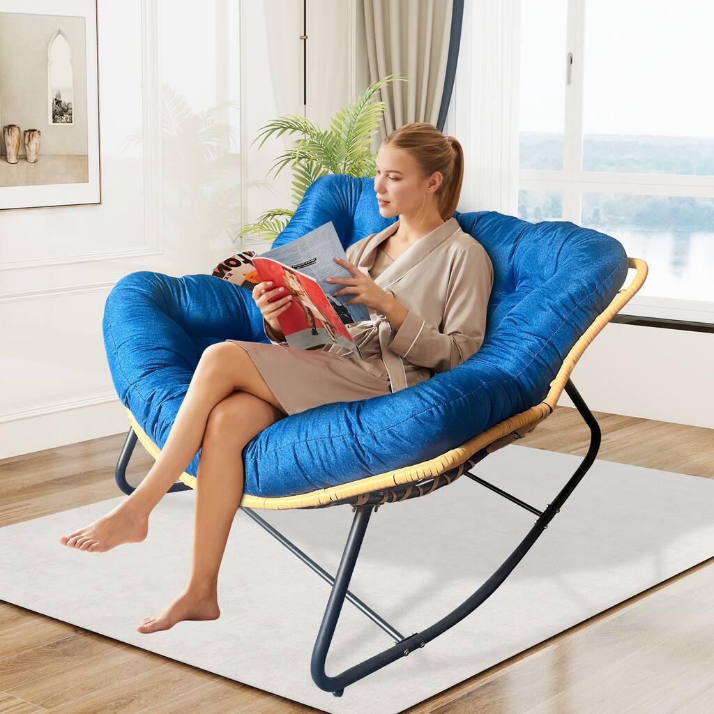 Ultra-Plush Rattan Rocking Chair with Anti-Tip Design for Indoor and Outdoor