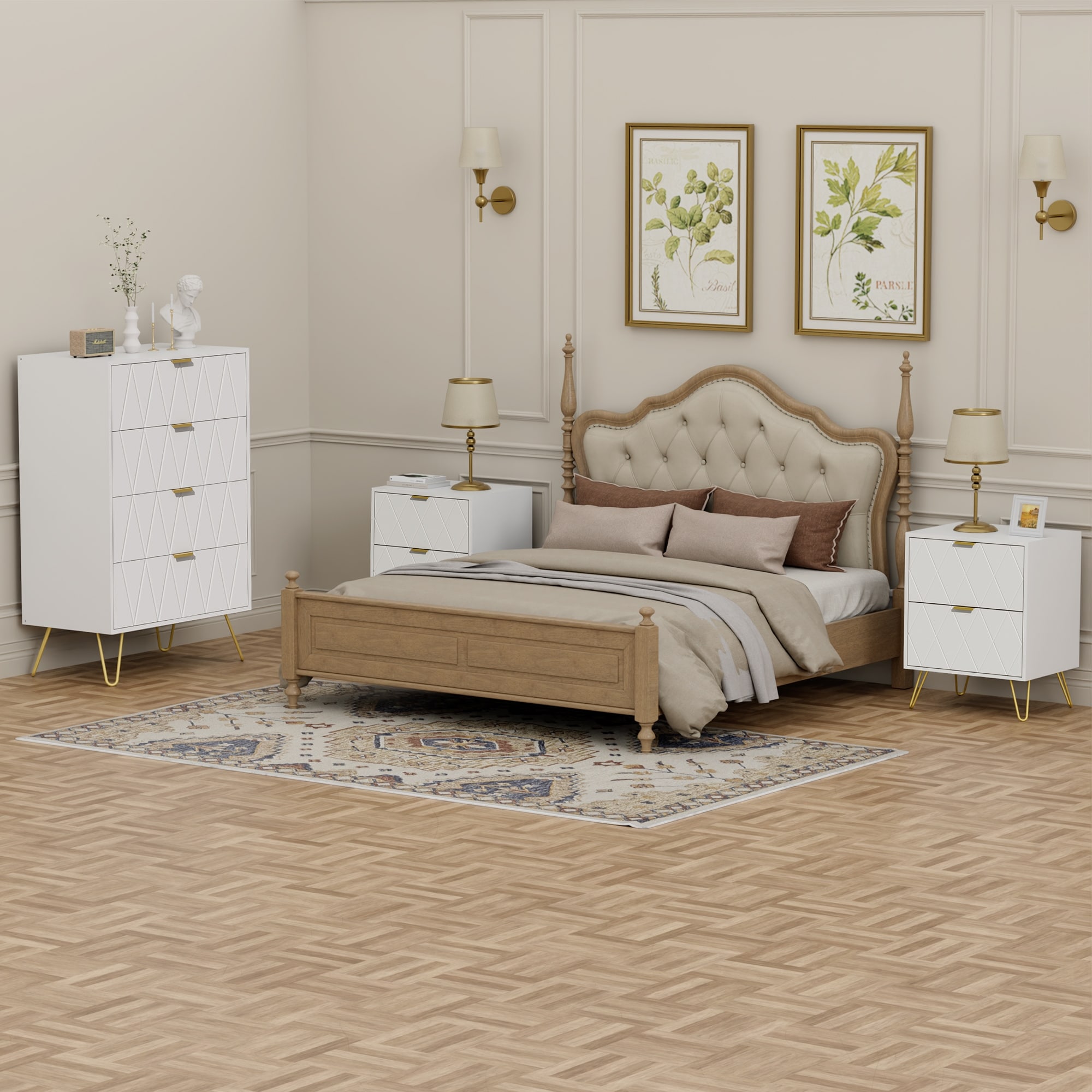 dresser and nightstand white 2 Piece Modern Wood Bedroom Set in The simple Bocelli Storage Bedroom