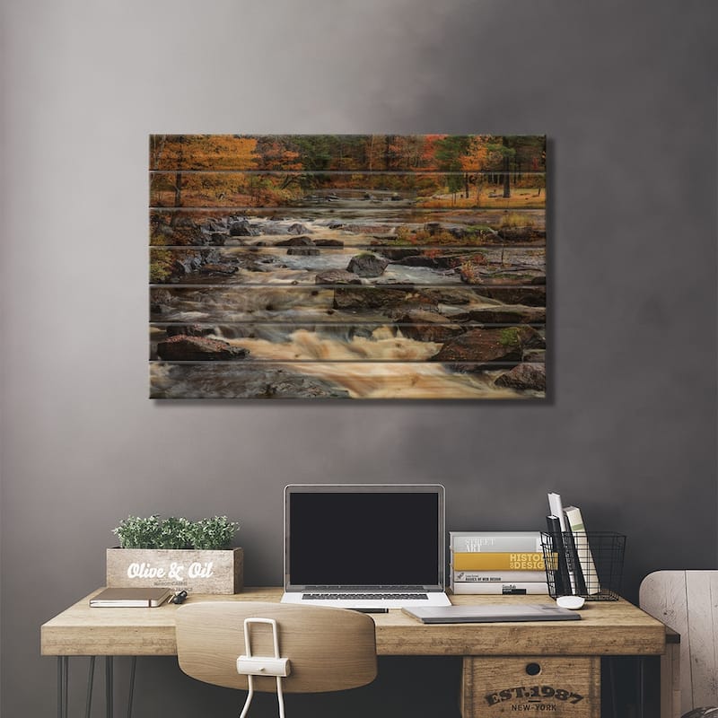 The Middle Branch of the Escanaba River Rapids in autumn, Palmer, Michigan USA Print On Wood by Chuck Haney - Multi-Color