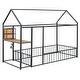 preview thumbnail 4 of 16, Black Twin Size Metal Bed Frame with Desk, House Bed with Shelves and USB Ports