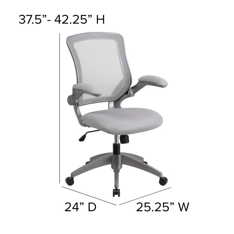 Mid-Back Mesh Swivel Ergonomic Task Office Chair with Gray Frame and Flip-Up Arms