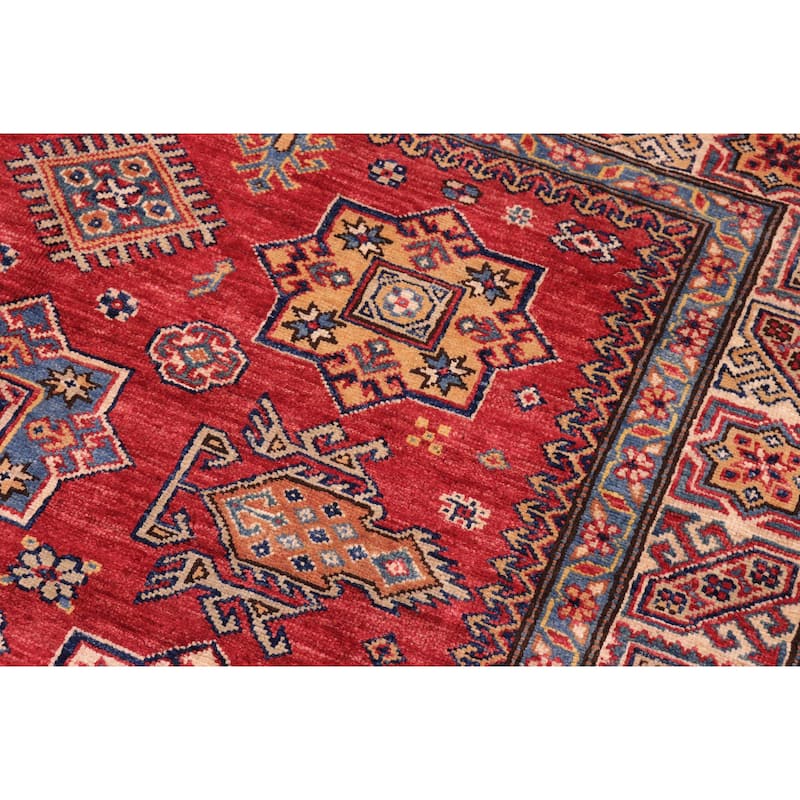 Southwestern Super Kazak Mira Red/Tan Hand Knotted Wool Rug - 4'10'' x 6'7''