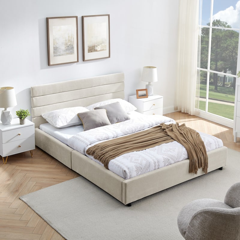 Comfortable Queen-Size Upholstered Bed with Practical Drawers