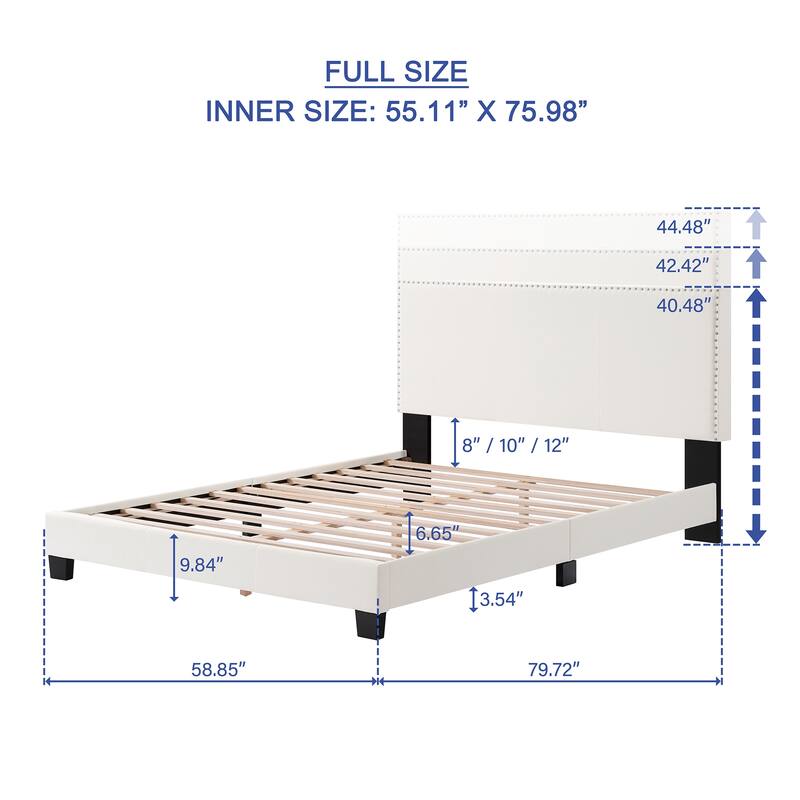 Upholstered Bed Frame Modern Platform Bed Frame with Nailhead Trim Adjustable Headboard/Wood Slat Support/No Box Spring Needed