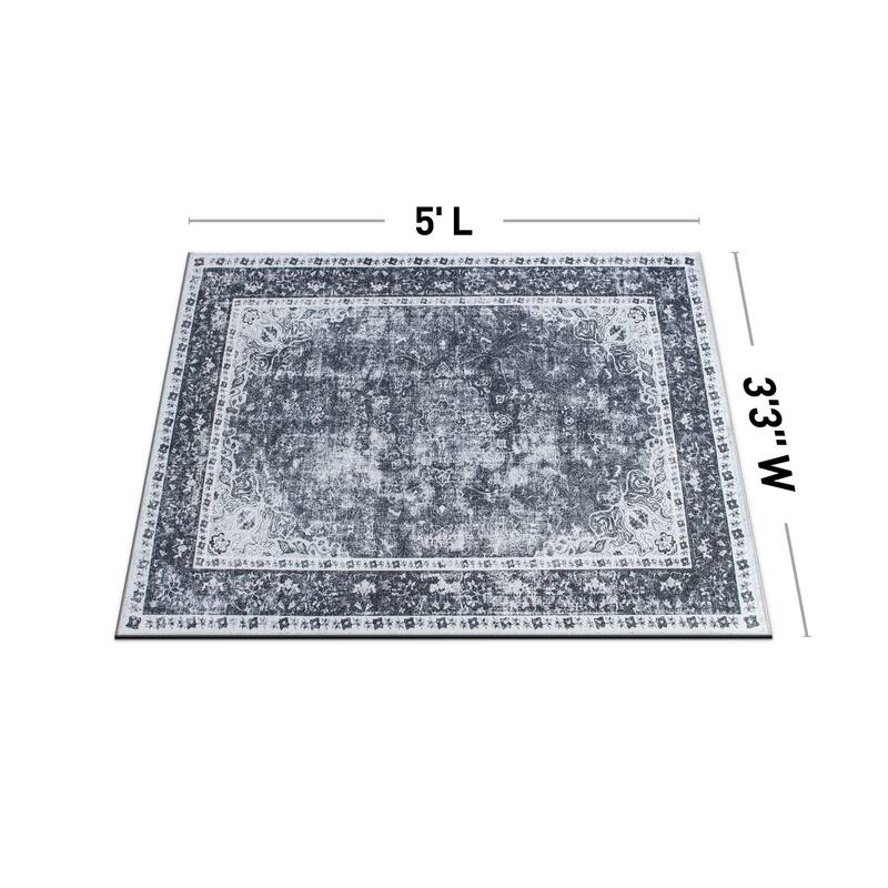 Traditional Distressed Medallion Machine Washable Area Rug