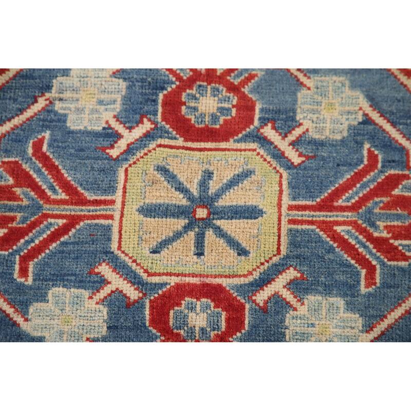 Hand Knotted Oriental 100% Wool Carpet Traditional Geometric Red Kazak Area Rug - 9' 7'' X 6' 7''