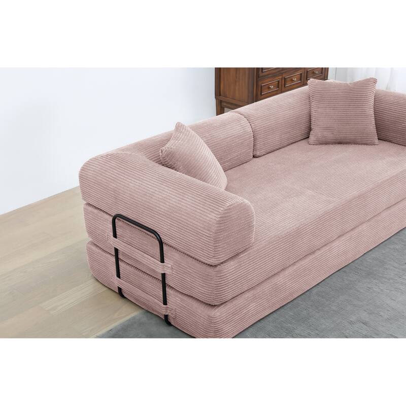 Convertible Sleeper Sofa Bed, Corduroy Folding Couch with Pillow