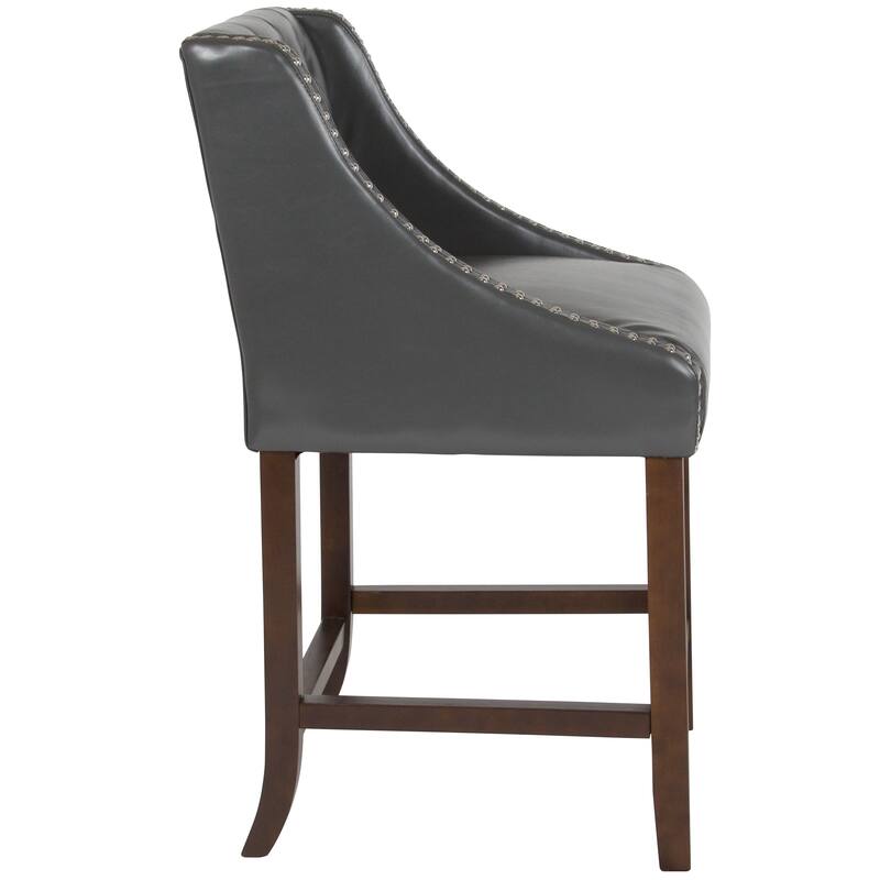 Transitional Tufted Upholstered/Walnut Finish Counter Stool (Set of 2)