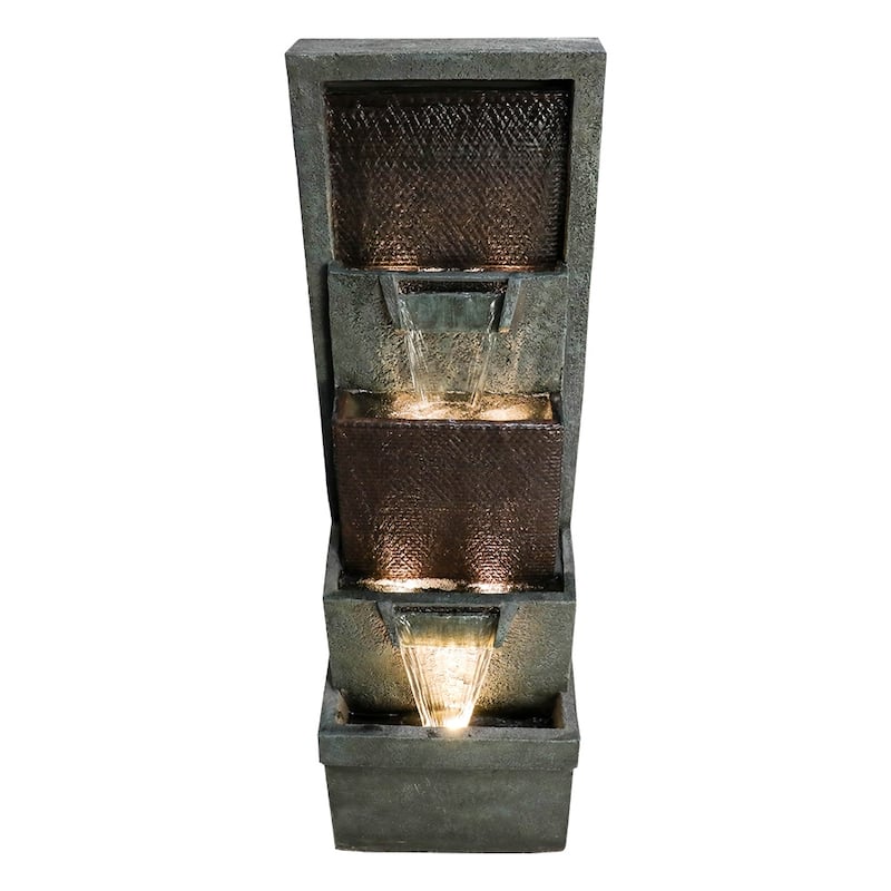 39.3-in High Modern Indoor Outdoor Waterfall Fountain with Lights&Pump