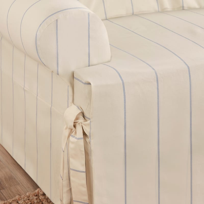 SureFit Heavyweight Cotton Duck 1 Piece T-Cushion Loveseat Cover with Seat Elastic