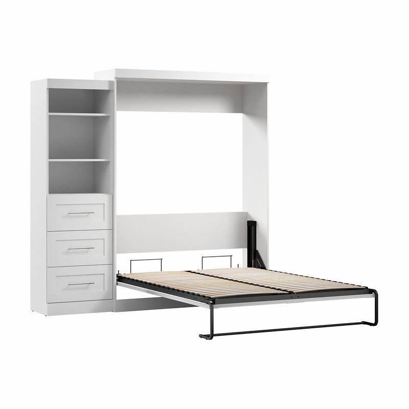 Bestar Pur Queen Murphy Bed with Shelving Unit and Drawers (90W)