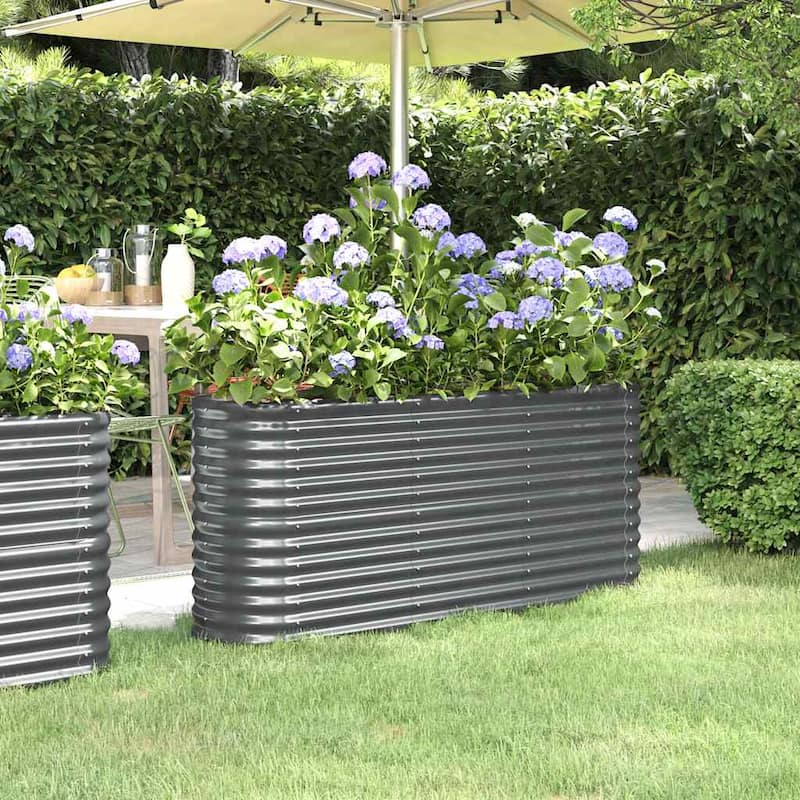 vidaXL Garden Raised Bed Patio Outdoor Raised Planter Box Powder-coated Steel - 59.8"x15.7"x26.8" - Anthracite