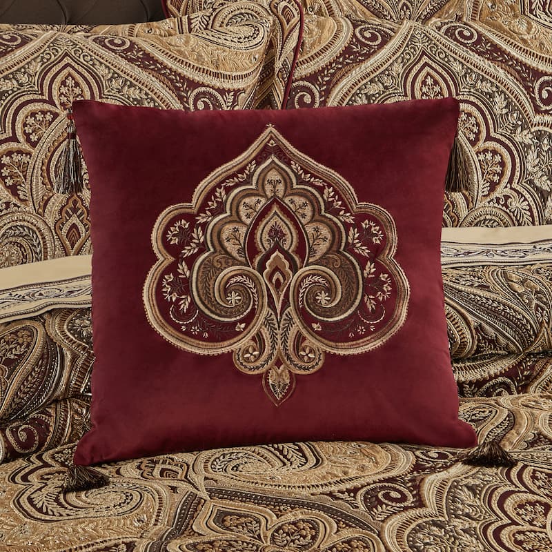 Bordeaux 18" Square Embellished Decorative Throw Pillow - Polyester - Crimson - Accent