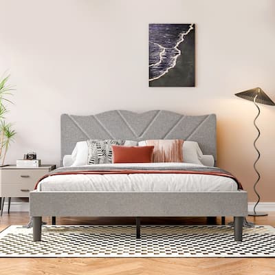 Queen Platform Bed with Upholstered Headboard, EVA Mute Bar, No Box Spring Needed