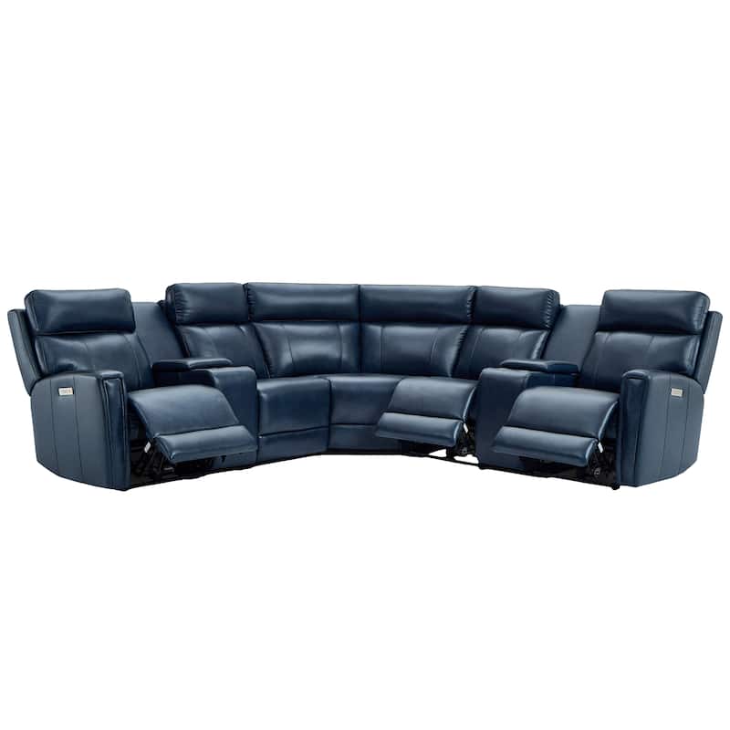 7PCS, 3 Power Recliners, Leather Reclining Sectional with Power Headrest & Lumbar, USB Port & USB-C Port