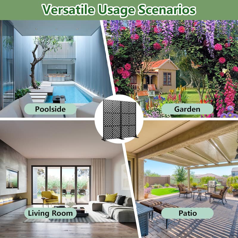 Outdoor Privacy Screen 2-Panel Chevron Metal Privacy Fence with Wind-Resistant Base Durable Decorative Divider