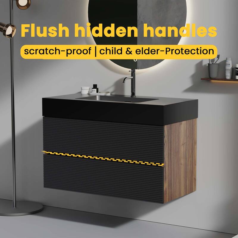 Wall Mounted Bathroom Vanity with Solid Surface Sink and Soft Drawers