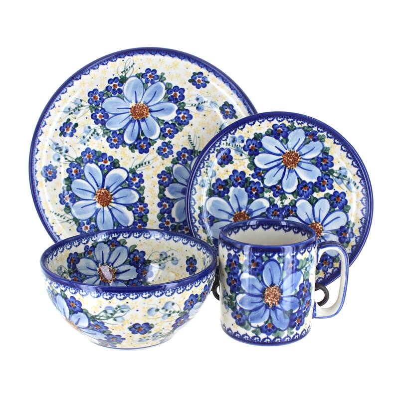 Blue Rose Polish Pottery Vena Dinnerware (4 PC) - Daisy Surprise