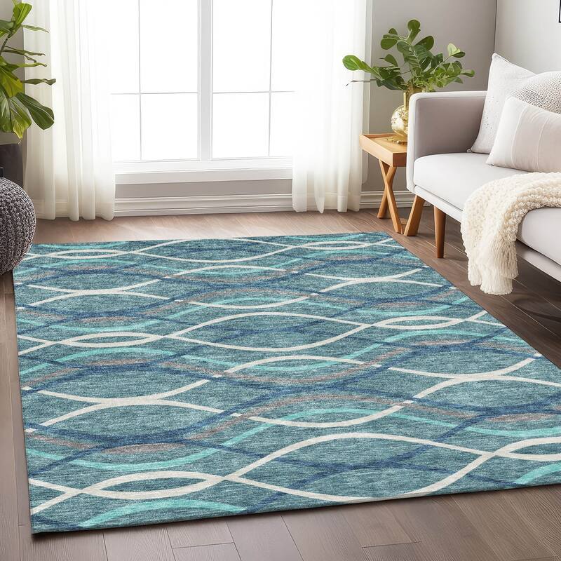 Premium Washable Super Soft Contemporary Dickerson Mayfield Rug - Teal - 8' x 10'