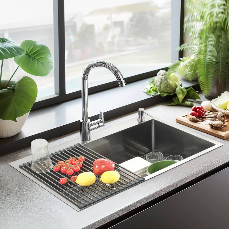 30 in. Drop-In/Undermount Single Bowl 16 Gauge Brushed 304 Stainless Steel Kitchen Sink with Accessories