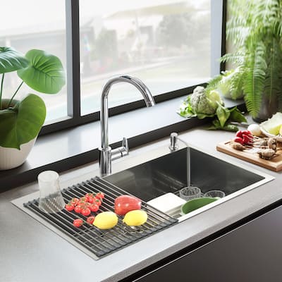 30 in. Drop-In/Undermount Single Bowl 16 Gauge Brushed 304 Stainless Steel Kitchen Sink with Accessories