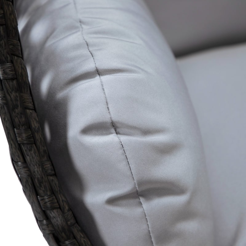 LeisureMod Charcoal Single Seater Rattan Wicker Egg Swing Hanging Chair for Indoor Outdoor Patio Porch Backyard Garden