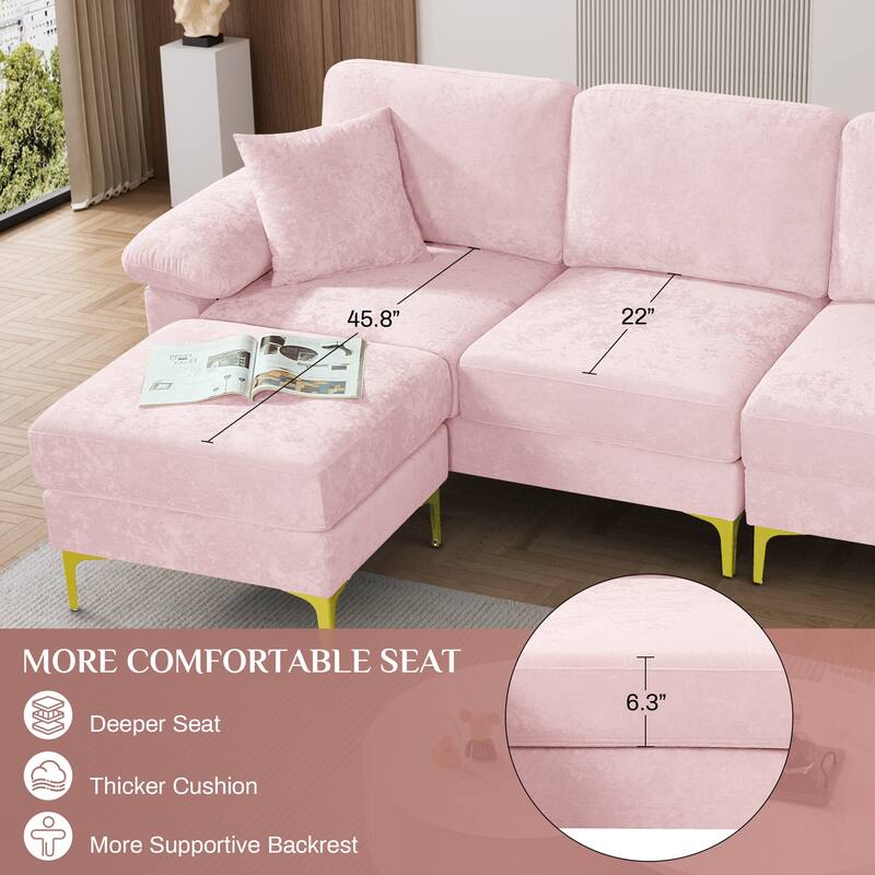 Ouyessir 2-Pieces Upholstered Velvet Sectional Sofa with 2 Pillows & Ottoman