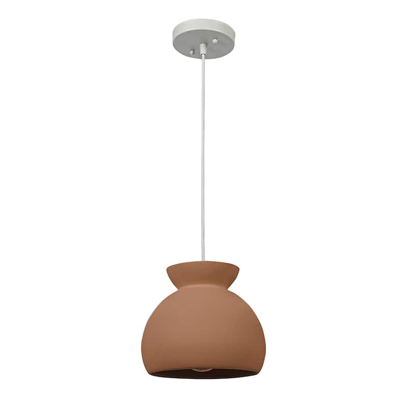 Sienna Ceramic Ceiling Light with Fabric Cord - 9.0"L x 9.0"W x 7.8"H - Terracotta