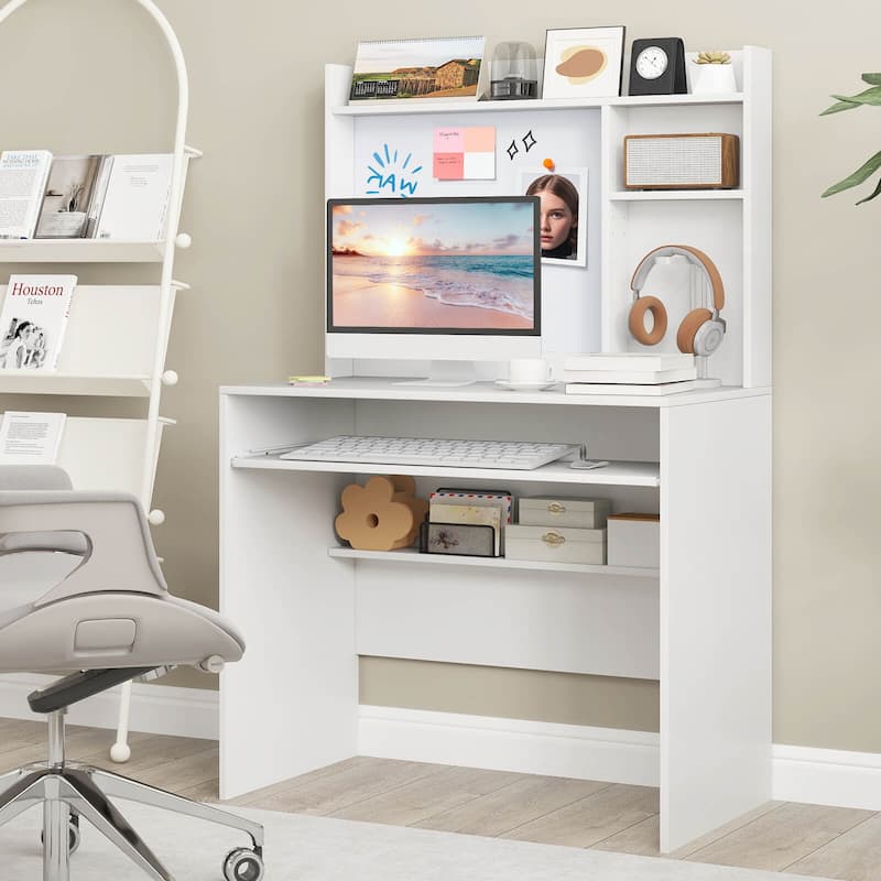 Costway Computer Desk with Hutch Space Saving Laptop Desk with - See Details