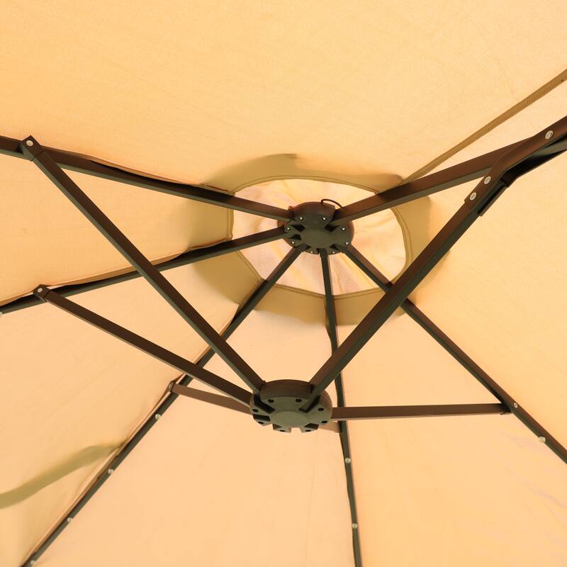 Large Double Sided Rectangular Outdoor Umbrella 2 Floor Patio Market Parasol with Light and Base, for Garden and Outdoors