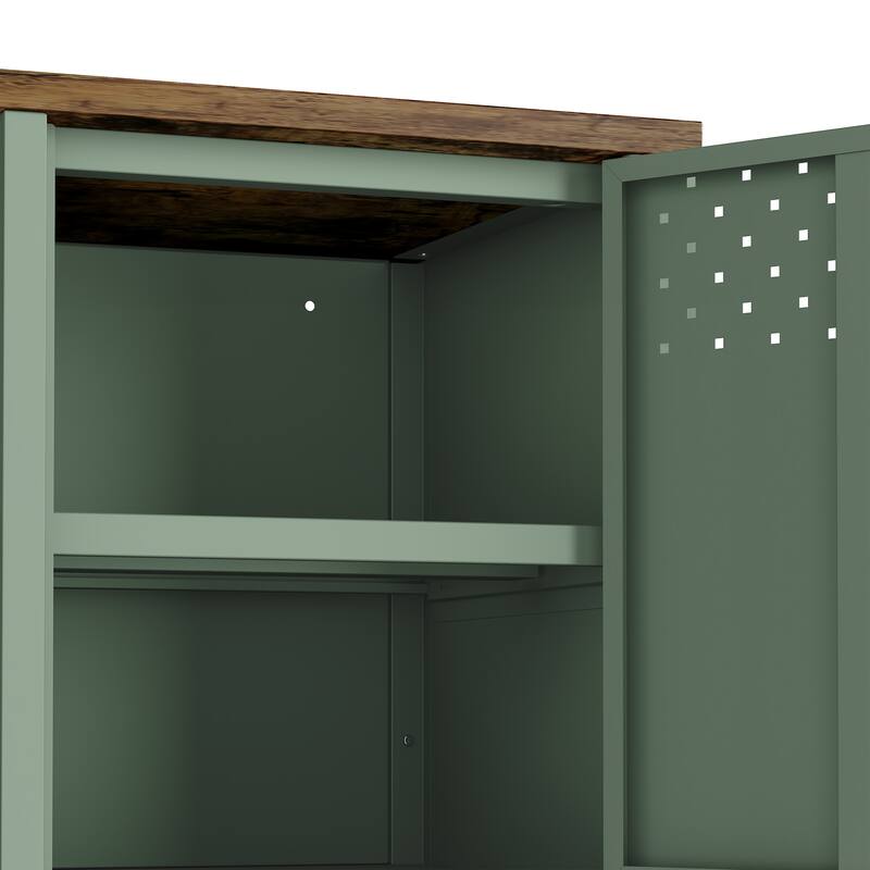 Metal Storage Cabinet with Wood Top and 6 Shelves for 40 Inch TV