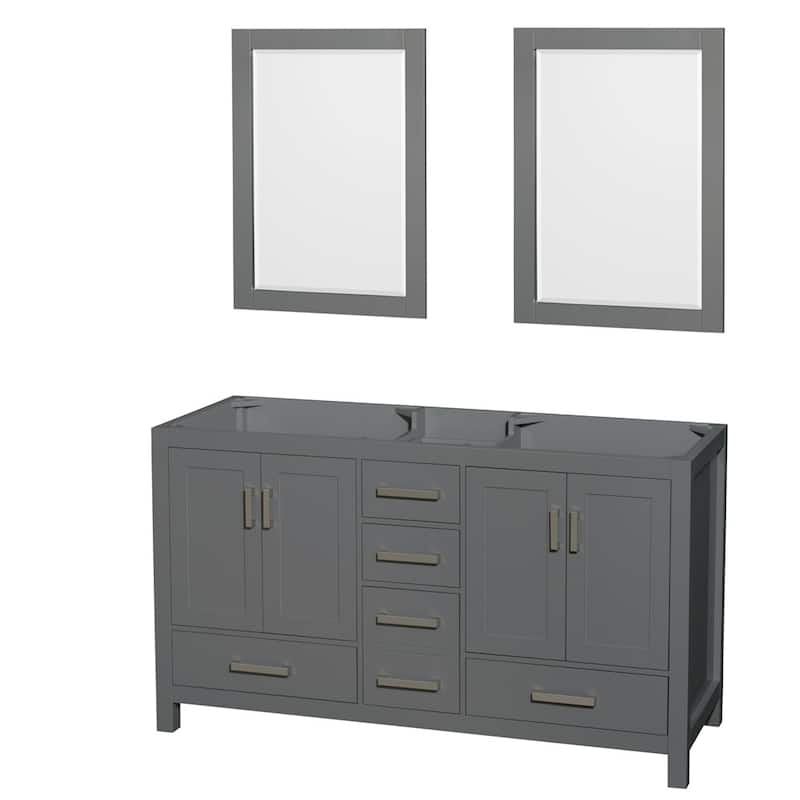 Wyndham Collection Sheffield 60" Hardwood Vanity Cabinet and Two 24" - Dark Gray / Brushed Chrome Hardware - Painted