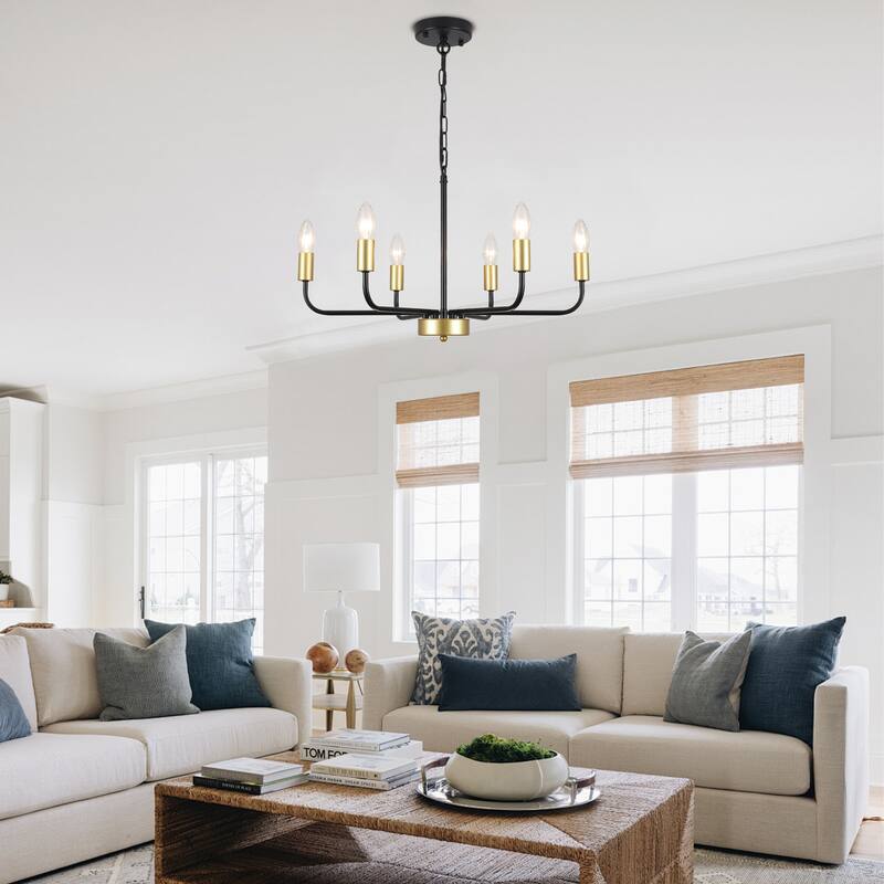 6-Light Rustic Modern Candlestick Hanging Linear Chandelier Lighting for Dining Room Kitchen Island
